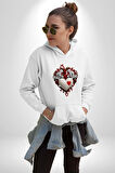 Robot Kalp Atardamar  Kadın Erkek  Beyaz Kapüşonlu Sweatshirt Hoodie