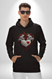 Robot Kalp Atardamar  Kadın Erkek  Siyah Kapüşonlu Sweatshirt Hoodie