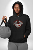 Robot Kalp Atardamar  Kadın Erkek  Siyah Kapüşonlu Sweatshirt Hoodie