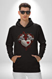 Robot Kalp Atardamar  Kadın Erkek  Siyah Kapüşonlu Sweatshirt Hoodie