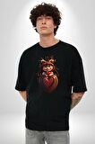 Çikolata Kız Kalbi Pamuklu Bisiklet Yaka Kadın Erkek Oversize Boyfriend Dijital Baskılı Siyah T-shirt