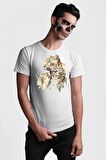Cool Yakışıklı Ajan Leopar Kadın Erkek Unisex Beyaz Organik Baskılı T-Shirt Penye Yüksek Kalite