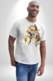 Cool Yakışıklı Ajan Leopar Kadın Erkek Unisex Beyaz Organik Baskılı T-Shirt Penye Yüksek Kalite