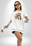Cool Yakışıklı Kapüşonlu Spor Kaplan Kadın Erkek  Beyaz Kapüşonlu Sweatshirt Hoodie