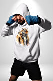 Cool Yakışıklı Kapüşonlu Spor Kaplan Kadın Erkek  Beyaz Kapüşonlu Sweatshirt Hoodie