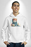 Türk Kahvesi Kedi  Kadın Erkek  Beyaz Kapüşonlu Sweatshirt Hoodie