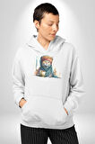 Türk Kahvesi Kedi  Kadın Erkek  Beyaz Kapüşonlu Sweatshirt Hoodie