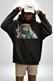 Türk Kahvesi Kedi  Kadın Erkek  Siyah Kapüşonlu Sweatshirt Hoodie