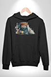 Türk Kahvesi Kedi  Kadın Erkek  Siyah Kapüşonlu Sweatshirt Hoodie