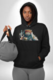 Türk Kahvesi Kedi  Kadın Erkek  Siyah Kapüşonlu Sweatshirt Hoodie