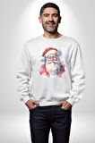 Mutlu Noel Baba Yeni Yıl Tasarımı Kadın Erkek  Beyaz Baskılı Sweatshirt 