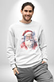 Mutlu Noel Baba Yeni Yıl Tasarımı Kadın Erkek  Beyaz Baskılı Sweatshirt 