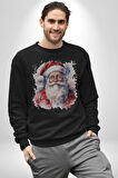 Mutlu Noel Baba Yeni Yıl Tasarımı Kadın Erkek  Siyah Baskılı Sweatshirt 