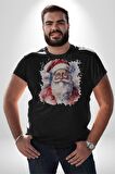 Mutlu Noel Baba Yeni Yıl Tasarımı Kadın Erkek Unisex Siyah Organik Baskılı T-Shirt Penye Yüksek Kalite