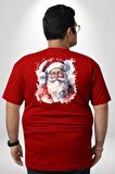 Mutlu Noel Baba Yeni Yıl Tasarımı Büyük Beden Kırmızı Tişört Kadın Erkek Ünisex Sırt Baskılı