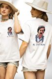 El Patron Narcos Pablo Escobar Beyaz Oversize Kadın Erkek Ön ve Sırt Baskılı Tişört