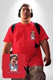 El Patron Narcos Pablo Escobar Kırmızı Büyük Beden Kadın Basic Minimal Baskılı Tişört