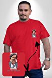 El Patron Narcos Pablo Escobar Kırmızı Büyük Beden Kadın Basic Minimal Baskılı Tişört