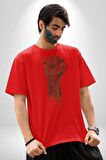 İşci Bayramı Simgesi Pamuklu Bisiklet Yaka Kadın Erkek Oversize Boyfriend Dijital Baskılı Kırmızı T-Shirt