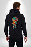 Voofoo Bebeği Doll Doldurulmuş Bebek Kadın Erkek Siyah Renk Kapüşonlu Kanguru Cepli  Fermuarlı Pamuklu Oversize Dijital Baskılı Hırka Sweatshirt