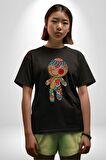 Voofoo Bebeği Doll Doldurulmuş Bebek Pamuklu Bisiklet Yaka Kadın Erkek Oversize Boyfriend Dijital Baskılı Siyah T-shirt