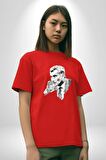 Yılmaz Güney Karakalem Yeşilçam Pamuklu Bisiklet Yaka Kadın Erkek Oversize Boyfriend Dijital Baskılı Kırmızı T-Shirt