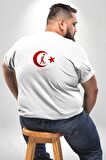 Ay Yıldız Beyaz Kemal Atatürk İmza Büyük Beden Beyaz Tişört Kadın Erkek Ünisex Sırt Baskılı