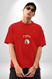 Türk Kurt Beyaz Ay Pamuklu Bisiklet Yaka Kadın Erkek Oversize Boyfriend Dijital Baskılı Kırmızı T-Shirt