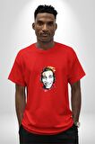 Kemal Sunal Karikatür Renli Tasarım Yeşilçam Pamuklu Bisiklet Yaka Kadın Erkek Oversize Boyfriend Dijital Baskılı Kırmızı T-Shirt