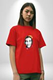 Kemal Sunal Karikatür Renli Tasarım Yeşilçam Pamuklu Bisiklet Yaka Kadın Erkek Oversize Boyfriend Dijital Baskılı Kırmızı T-Shirt
