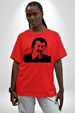 Müslüm Gürses Şarkı Söylerken Pamuklu Bisiklet Yaka Kadın Erkek Oversize Boyfriend Dijital Baskılı Kırmızı T-Shirt