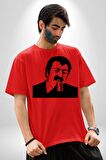 Müslüm Gürses Şarkı Söylerken Pamuklu Bisiklet Yaka Kadın Erkek Oversize Boyfriend Dijital Baskılı Kırmızı T-Shirt