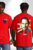 Steve Jobs Apple Kırmızı Oversize Kadın Erkek Ön ve Sırt Baskılı Tişört