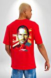Steve Jobs Apple Kırmızı Oversize Kadın Erkek Ön ve Sırt Baskılı Tişört