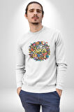 Turkiye Özel Karakterleri Kadın Erkek  Beyaz Baskılı Sweatshirt 