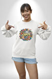 Turkiye Özel Karakterleri Kadın Erkek  Beyaz Baskılı Sweatshirt 