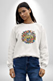 Turkiye Özel Karakterleri Kadın Erkek  Beyaz Baskılı Sweatshirt 