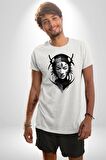Asyalı Samuray Siyah Beyaz Dövmeli Çift Yüz Kadın Erkek Unisex Beyaz Organik Baskılı T-Shirt Penye Yüksek Kalite