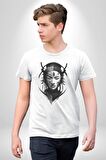 Asyalı Samuray Siyah Beyaz Dövmeli Çift Yüz Kadın Erkek Unisex Beyaz Organik Baskılı T-Shirt Penye Yüksek Kalite
