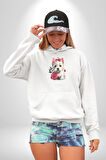 Beyaz Highland Teriyeri Kırmızı Gül Kadın Erkek  Beyaz Kapüşonlu Sweatshirt Hoodie