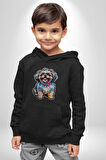 Shih Tzu Renkli Köpek Kadın Erkek  Siyah Kapüşonlu Sweatshirt Hoodie
