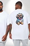 Shih Tzu Renkli Köpek Büyük Beden Beyaz Tişört Kadın Erkek Ünisex Sırt Baskılı