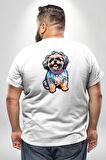 Shih Tzu Renkli Köpek Büyük Beden Beyaz Tişört Kadın Erkek Ünisex Sırt Baskılı