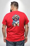 Shih Tzu Renkli Köpek Büyük Beden Kırmızı Tişört Kadın Erkek Ünisex Sırt Baskılı