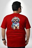 Shih Tzu Renkli Köpek Büyük Beden Kırmızı Tişört Kadın Erkek Ünisex Sırt Baskılı