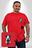 Doberman Kırmızı Dil Kırmızı Dik Kulak Kırmızı Büyük Beden Kadın Basic Minimal Baskılı Tişört