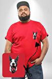 Doberman Kırmızı Dil Kırmızı Dik Kulak Kırmızı Büyük Beden Kadın Basic Minimal Baskılı Tişört