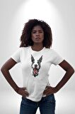 Doberman Kırmızı Dil Siyah Dik Kulak Kadın Erkek Unisex Beyaz Organik Baskılı T-Shirt Penye Yüksek Kalite