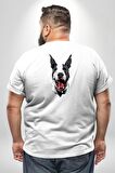 Doberman Beyaz Dil Beyaz Dik Kulak Büyük Beden Beyaz Tişört Kadın Erkek Ünisex Sırt Baskılı