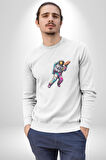 Pizza Servisi Uzay Kurye  Kadın Erkek  Beyaz Baskılı Sweatshirt 
